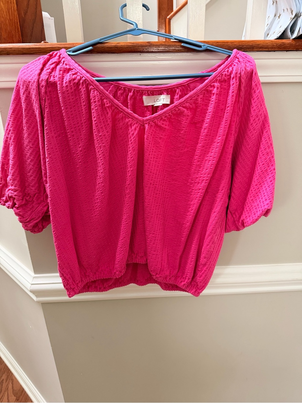 LOFT Hot Pink Puff-Sleeve Top